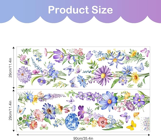 Tanlaby Wildflower Wall Decals Daisy Grass Butterflies Blue Flower Wall Stickers Floral Botanical Wall Art Decor for Baby Nursery Girl Bedroom Living Room Sofa