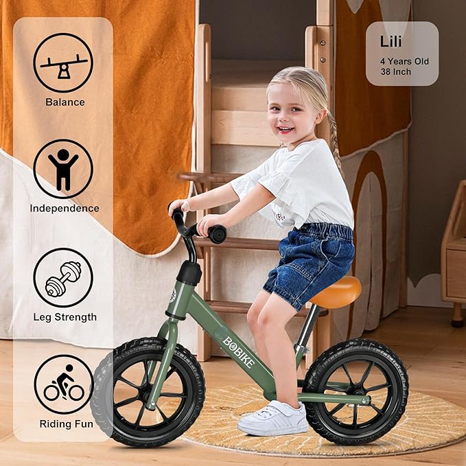Bobike Toddler Balance Bike Toys for 2 to 5 Year Old Girls Boys Adjustable Seat and Handlebar No-Pedal Training Bike Best Gifts for Kids