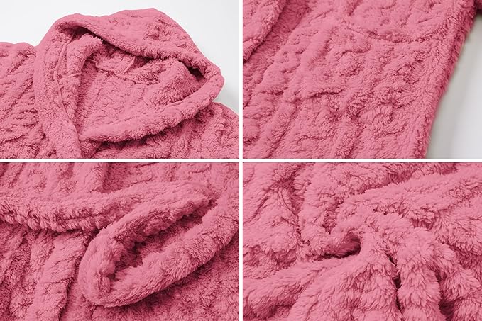 Umeyda Girls & Womens Twist Fleece Robes, Hooded Soft Warm Bath Robe for Kids Womens Fuzzy Bathrobe for Gifts