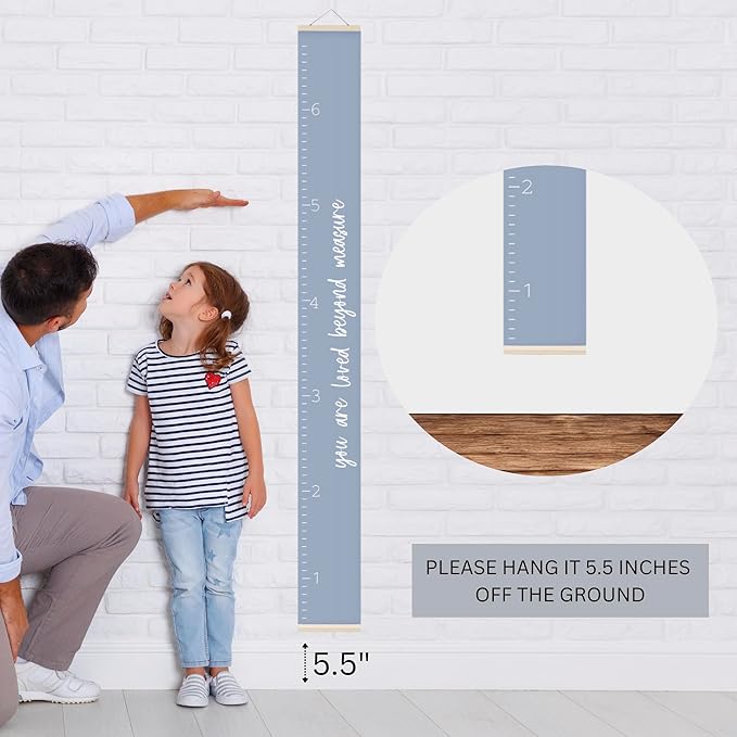 Morxy Canvas Growth Chart for Kids - Unisex Kids Room Wall Decor - Measuring Height Chart- Wall Tape with Height Chart for Kids (Canvas, Loved Beyond Measure- Blue)