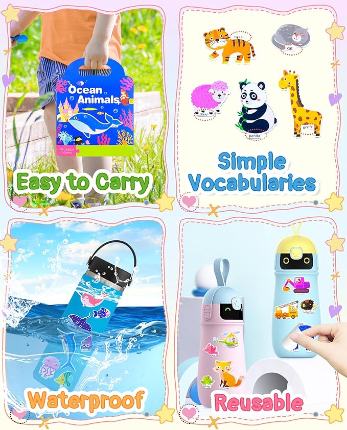 Benresive Reusable Sticker Books for Toddlers, 3 Sets Travel Stickers for Kids, Toddler Sticker Book, Crafts Activities for Toddlers, 3 and Up Birthday Gifts Travel Toys