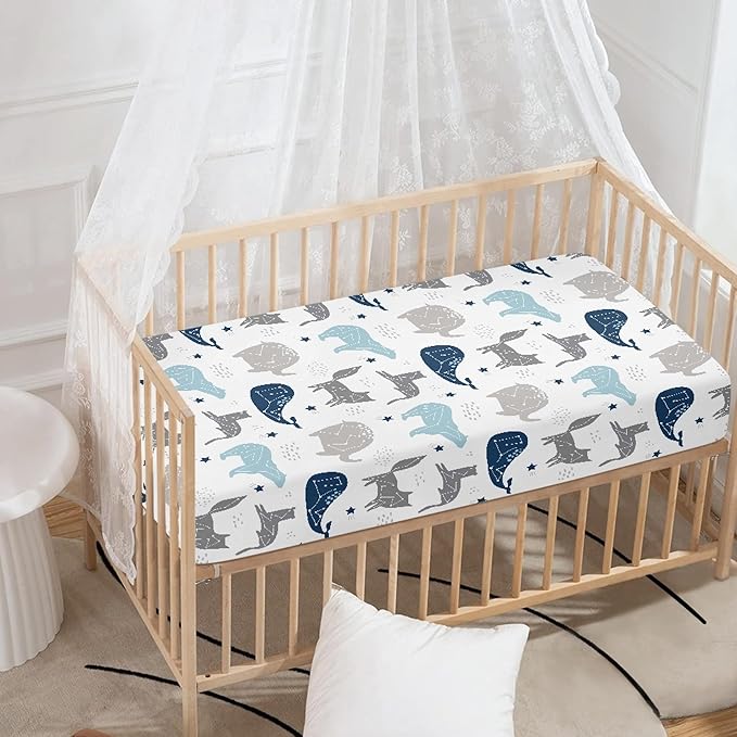 Constallations on Night Starry Sky Fitted Crib Sheet Space Planet Baby Crib Sheet Fit Standard Crib and Toddler Mattress,Crib Mattress Sheets for Boys Girls 28"x52"