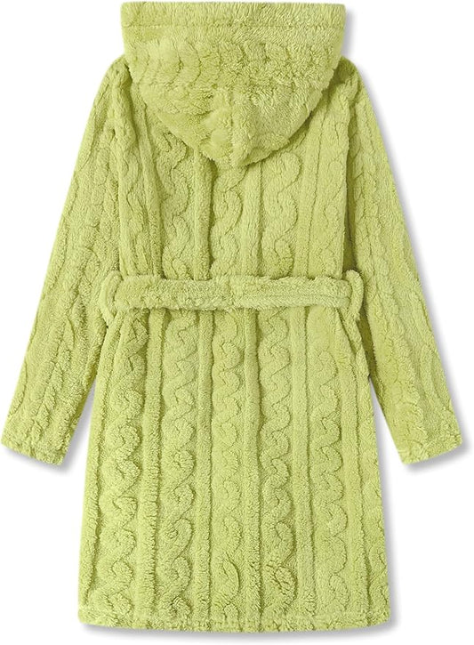 Topgal Leopard Cat Robe for Girls Fleece Toddler Kids Teen Hooded Bathrobe Size 4T-18