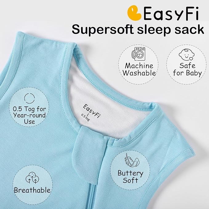 Supersoft Rayon Made from Bamboo Sleep Sack 24-36 Months 0.5 Tog Toddler Sleep Sack 2t Baby Wearable Blanket 3t with 2-Way Zipper Summer Unisex Sleeping Bag for Babies (2 Pack) Blue & Gray