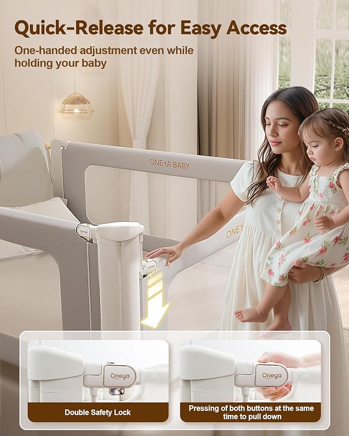 Bed Rail for Toddlers, Thickened & Reinforced Baby Bed Rail Guard for Full Bed with Double Child Lock, Upgraded Toddler Bedrails with Height Adjustable, Grey, 1Side 54" Lx28 H