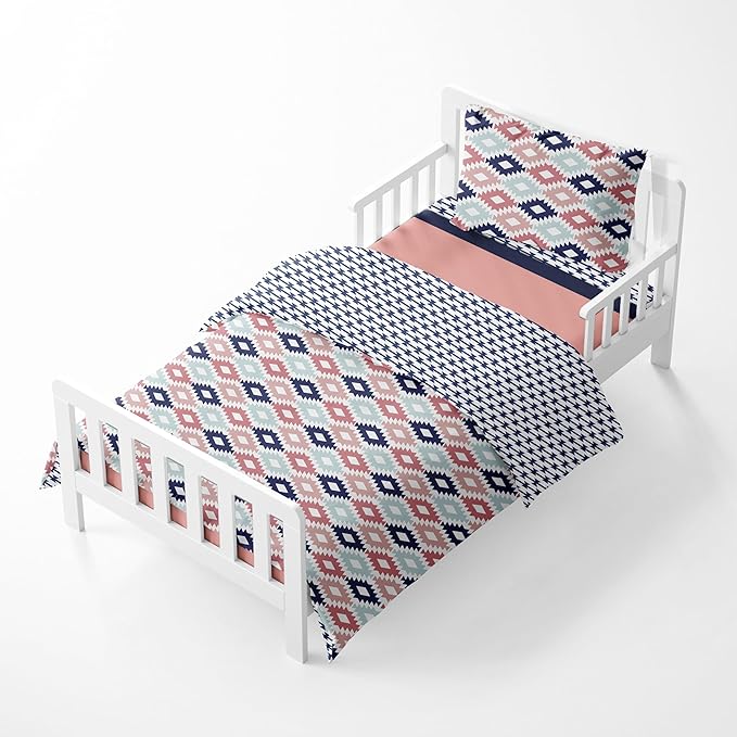 Bacati - Emma Aztec Coral/Mint/Navy 4 pc Toddler Bedding Set