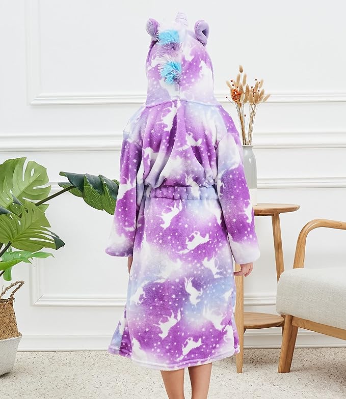 Soft Unicorn Hooded Robe with Matching Slippers Headband and Blindfold for Girls