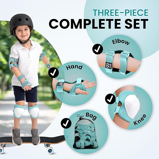 99FLIPS Knee Pads for Kids 3-12 Years - 6pcs Complete Set Certified by TÜV Rheinland - Knee Pads Elbow Pads and Wrist Guards for Kids and Toddler - Skateboard Roller Skates Scooter