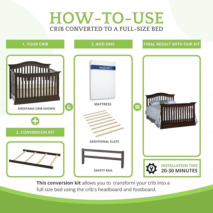 Full-Size Conversion Kit Bed Rails for Baby Cache Convertible Cribs - Solid Wood Rail - Toddler and Adult Bed Rail for Full-Size Beds - Essential Nursery & Baby Furniture (Espresso)
