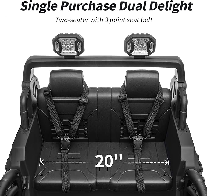2 Seater Ride on Car Toy, 12V Electric Car for Kids 4-8 with Remote Control, Capacity 150 lb, LED Light - Black
