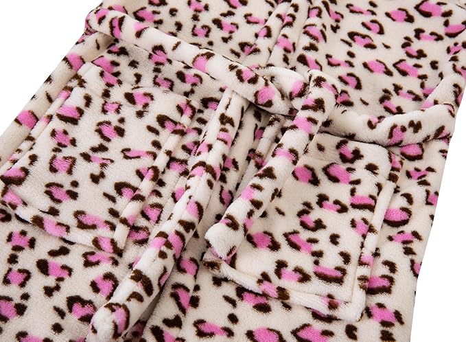 Kids Toddler Cartoon Hooded Plush Robe Leopard Pajamas Fleece Bathrobe Children Sleepwear