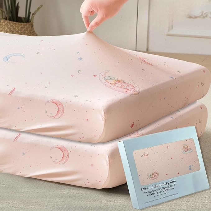 SDY Jersey Crib Sheets for Baby Girls,52”x28”x8,2 Pack,Pink Bunny Easter Day Style Standard Oval/Retangle Crib Mattress Sheets for Toddler,Super Soft Breathable
