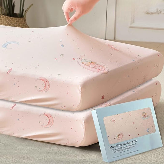 SDY Jersey Crib Sheets for Baby Girls,52”x28”x8,2 Pack,Pink Bunny Easter Day Style Standard Oval/Retangle Crib Mattress Sheets for Toddler,Super Soft Breathable