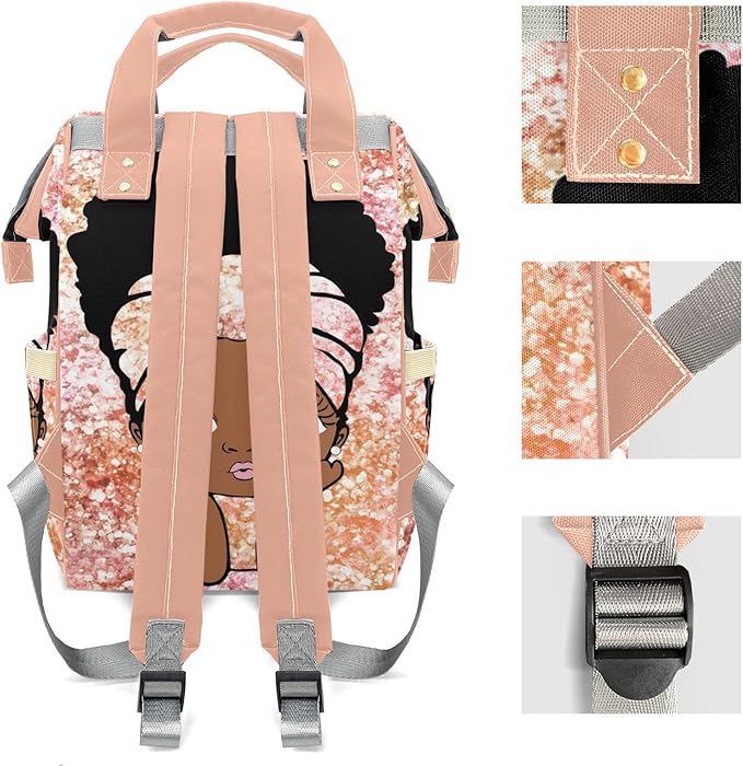 Personalized Pink Peach Unicorn Glitter Girl Custom with Name Diaper Bag Backpack For Baby Boy Girl Dad Mom Unisex for Adult Daypack Holiday Gift