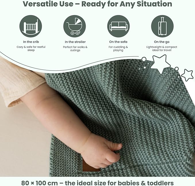 Alina Baby Soft Knitted Blanket, 31 x 39 in, Green, Soft and Breathable, Oeko-Tex Certified, Lightweight and Cuddly, Perfect for Newborns, Toddlers, Cot, Pram