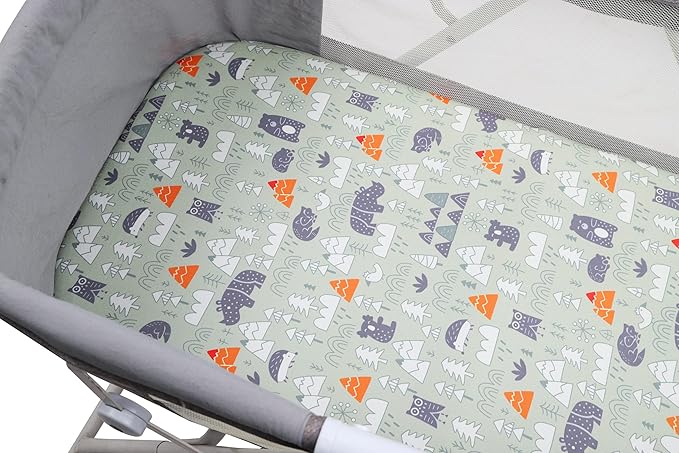 Onacosht Bassinet Sheets 3 Pack for Baby Boy, Soft Stretchy Universal Fitted Sheet Set for Oval Rectangle Hourglass Bassinet Mattress, Forest Fox Elephant Printing
