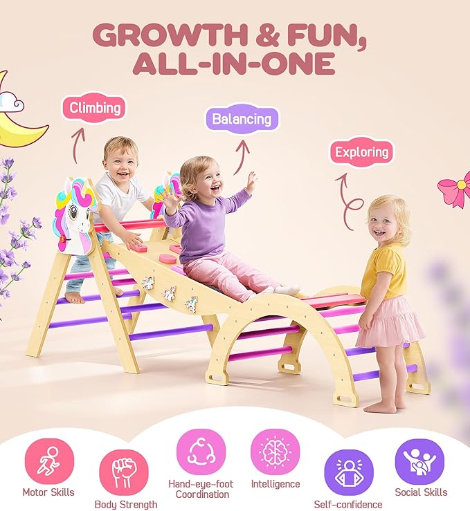 Pikler Triangle Set, 11-in-1 Montessori Climbing Toy for Toddlers, Foldable Wooden Indoor Jungle Gym & Playground Climber for Learning and Motor Skills (18 Months–7 Years)