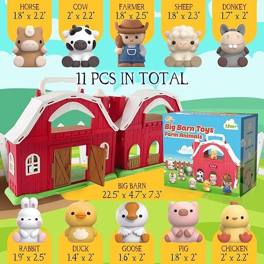 SpringFlower Toddler Toys for 1 2 3 Years Old Boys and Girls, Big Barn Toy with Farm Animal,Educational Montessori Toys, Farm Pretend Playset Toy, Christmas Birthday Gift for Toddler Baby Boys Girls