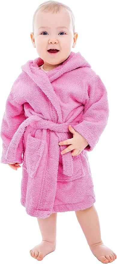 BAGNO MILANO Kids Organic Turkish Cotton Hooded Beach Cover-Up Towel, GOTS Certified, for Boys and Girls (Pink, 9-11 Years)