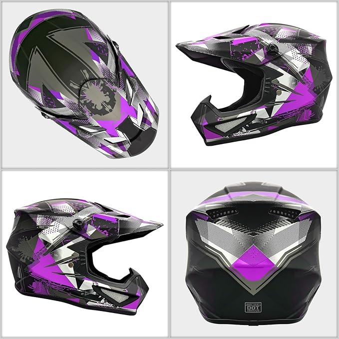 Youth Kids Motocross Helmet, Adult ATV Dirt Bike Helmet with Goggles Gloves & Mask Quick, Full Face Motorcycle Helmet with Quick Release Buckle DOT Certified