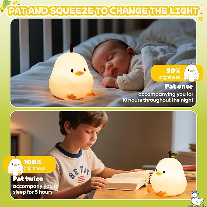 loatme Night Light for Kids, Rechargeable Dimmable Silicone LED Nightlight with 7 Colors, Baby Nursery Night Lamp, Touch Squishy Lamp, Cute Gifts for Girls, Boys, Toddler Room Decor, White Duck