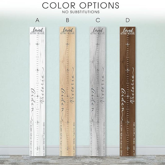 Wooden Kids Growth Height Chart Ruler for Boys and Girls Painted or Engraved (Two Names)