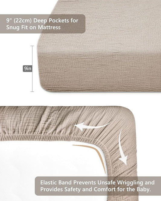 Crib Sheets for Baby Boy Girl 2 Pack, Fitted Crib Mattress Sheet 28" x 52", Muslin Toddler Bedding with Neutral Style, Nursery Bedding Essentials (Beige & Vintage Taupe)