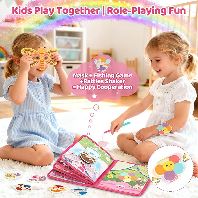 22 in 1 Busy Book for Toddlers 1-3-Sprite Montessori Toy Busy Board for 1 Year Old with Fishing Game, Educational Sensory Quiet Toy, Airplane Car Travel Essentials Christmas Birthday Gift for Boy Girl