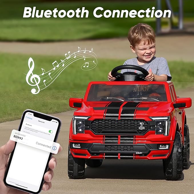 Licensed Ford Shelby F-150 Kids Ride on Car Truck, 12V Toddler Electric Car for Kids Ages 3-6 with Remote Control - Red
