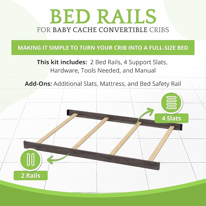Full-Size Conversion Kit Bed Rails for Baby Cache Convertible Cribs - Solid Wood Rail - Toddler and Adult Bed Rail for Full-Size Beds - Essential Nursery & Baby Furniture (Vintage Gray)