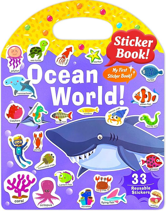 Benresive Reusable Sticker Books for Toddlers, Fun Travel Stickers for Kids, Toddler Sticker Book, Crafts Activities for Toddlers, 3 and Up Birthady Gifts - Ocean World