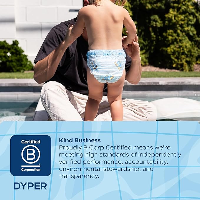 DYPER Smurftastic Baby Swim Diapers (21 Count), Hypoallergenic Plant-Based Baby Swim Diaper | Eco-Friendly & Absorbent Swimming Diapers for Babies, Size S