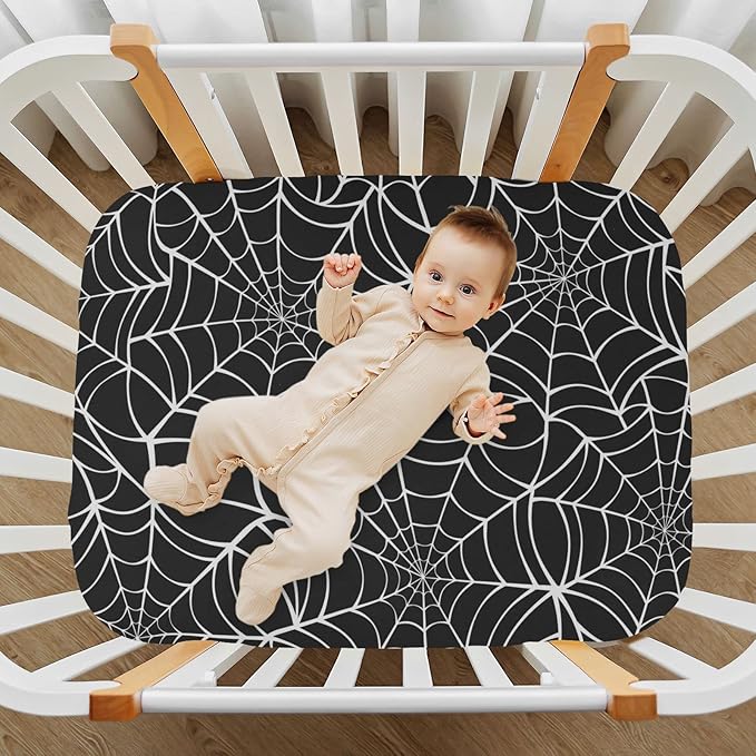Spider Web Halloween Crib Sheets Soft Breathable Fitted Baby Crib Sheets Mattress Cover for Girl Boys, 52" x 28" x 9"