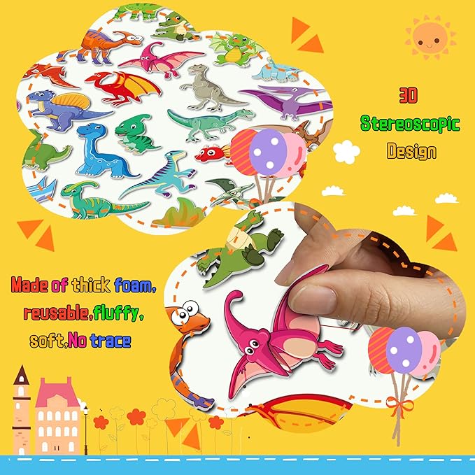 Kalysky 6Set Puffy Sticker Books for Kids 2-4, 3D Reusable Stickers Books for Toddlers 1-3 2-4,Farm+Animal+Dinosaurs+Ocean World+Space+Vehicle