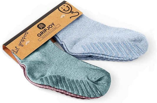 Gripjoy Toddler Socks with Grippers, Non-Slip for Kids, Enhanced Stability, Comfortable Cotton - 4 Pairs