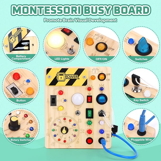 Busy Board for Toddlers - Montessori Educational Toy for 1-3 Year Old Boys & Girls | Travel-Friendly Sensory Learning Activity | Ideal for Kids with Autism(Clocks Busy Board)