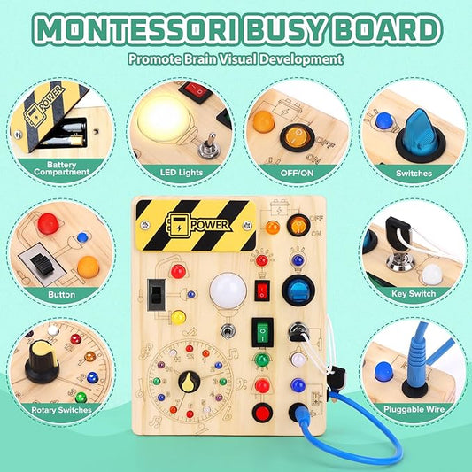 Busy Board for Toddlers - Montessori Educational Toy for 1-3 Year Old Boys & Girls | Travel-Friendly Sensory Learning Activity | Ideal for Kids with Autism(Clocks Busy Board)