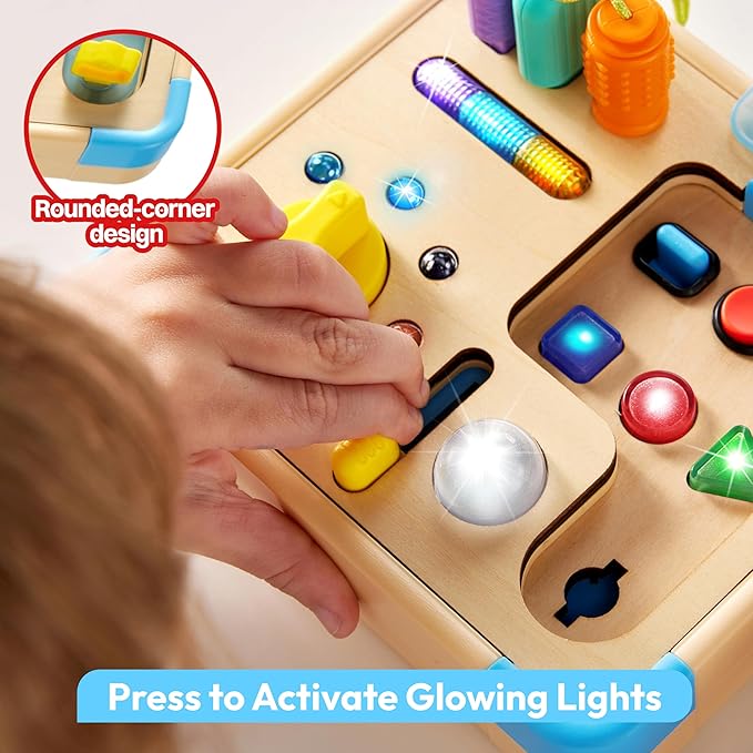 lalalark Electronic Busy Board – Montessori Learning Toddler Toy, 15 Lights & 9 Sounds, 5 Switches & Plugs, Sensory, Fidget, Travel Activities, Early Development, Christmas Baby Gifts Toys Age 18M+