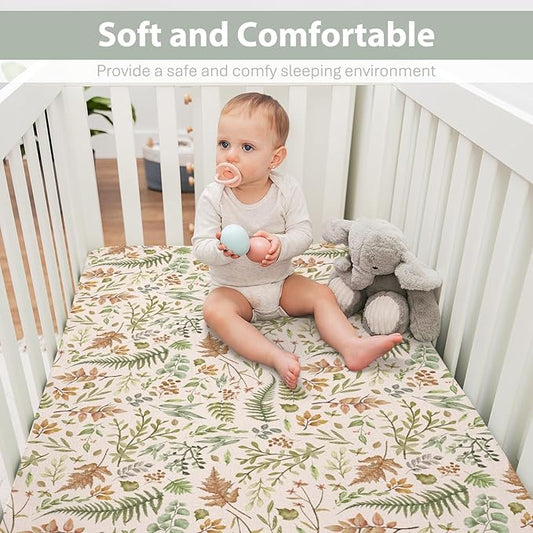 Cream Autumn Ferns and Leaves Baby Crib Sheets for Boy Girl 52"x28" Fall Autumn Leaves Soft Snug Fitted Crib Mattress Cover Thanksgiving Harvest Baby Sheet Fits Standard Crib and Toddler Bed Mattress