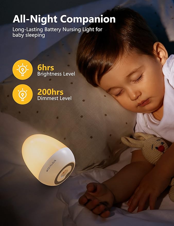 MediAcous Night Light for Kids, Baby Night Light with Stable Charging Pad, Dimmable Kids Night Light with 1H Timer & Touch Control, ABS+PC LED Egg Lamps for Breastfeeding, Up to 200H