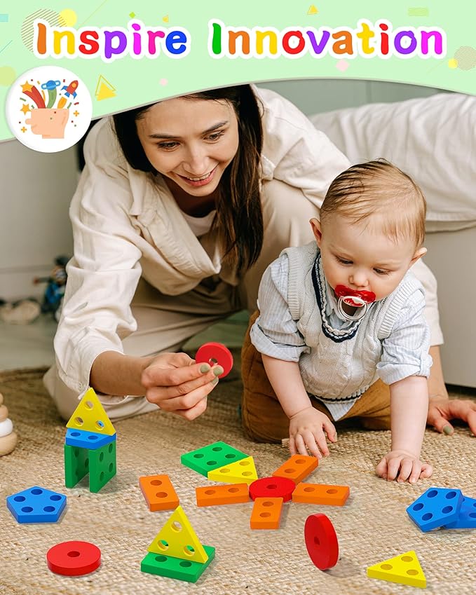 Yetonamr Montessori Toys for 1 2 3 Years Old Boys Girls Birthday Gifts, Wooden Sensory Toys for Ages 2-4 Toddlers Kids Baby, Toddler Stocking Stuffers Learning Toy Activities Puzzles Ages 1-3