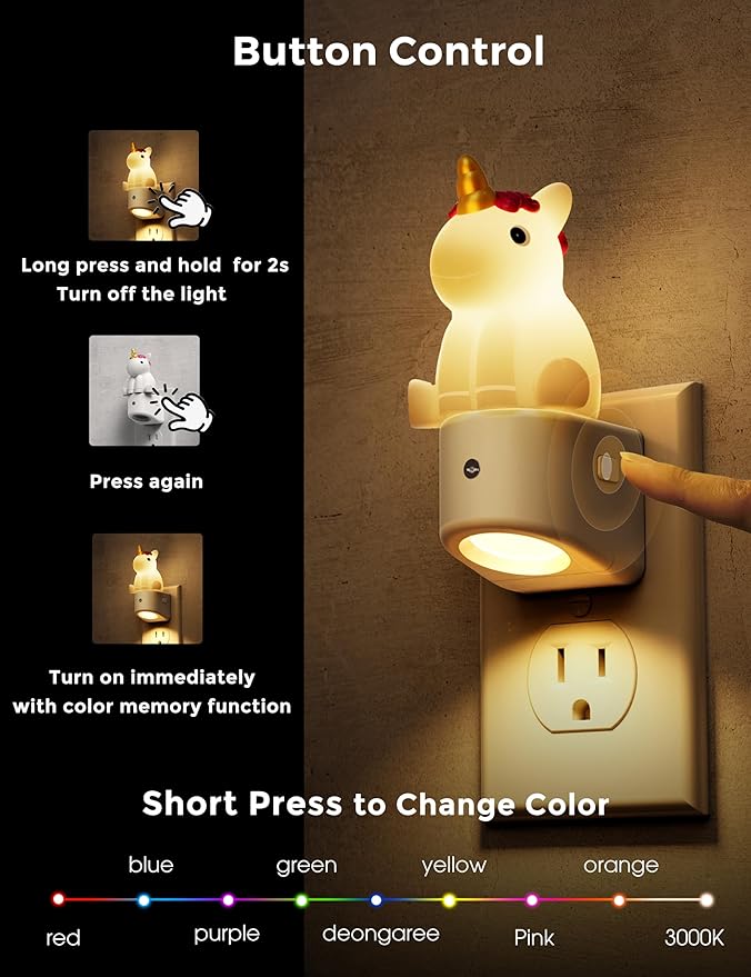 L LOHAS LED Plug-in Night Light for Kids, Cute Color Changing LED Night Light with Dusk to Dawn Sensor, Christmas, Birthday Gift Nightlight for Girls & Kids, Room Decor