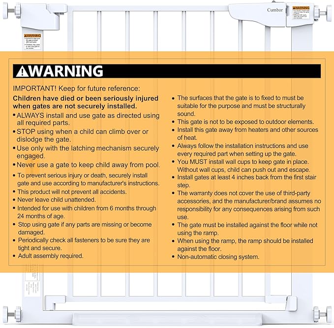Cumbor 29.7-46" Baby Gate for Stairs, Toddler Safety Essentials for The House, Auto Close Dog Gate for Doorways, Mom's Choice Awards Winner-Easy Install Pressure Mounted Pet Gates for Dogs, White