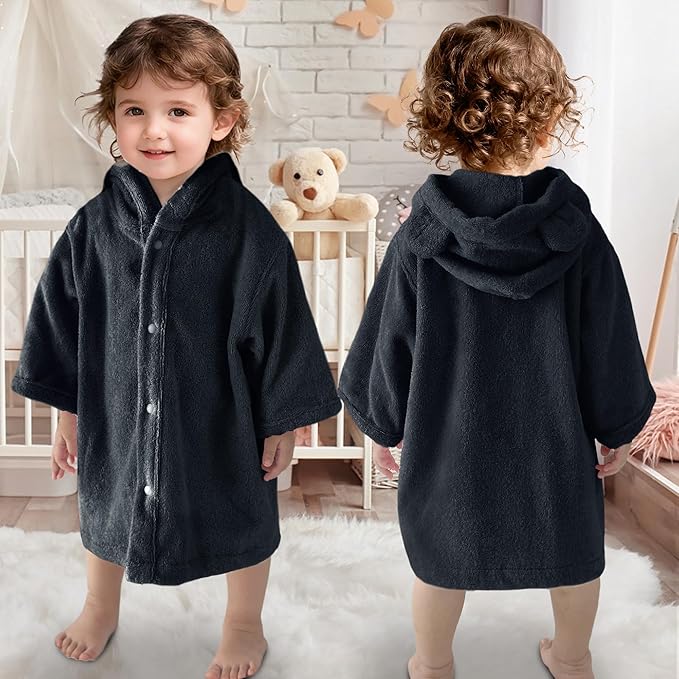 VOOVA & MOVAS Toddler Hooded Poncho Towel with Bear Ear, 0-3Years | 100% Cotton, Ultra-Soft & Absorbent | Gentle for Sensitive Skin, Bath, Pool & Beach Towel | Newborn, Navy