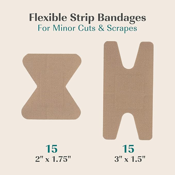 FEBU Eco-Friendly Bamboo Fingertip Bandages | PFAS Free Knuckle Bandages for First Aid | Flexible Fabric Wound Dressing | Fully Compostable, Latex Free Bandage | 30 Count Knuckle & Finger Bandage