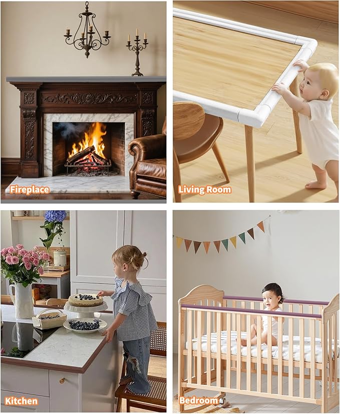 Edge Corner Protector Baby Proofing, 6.56FT 0.6'' Thicken L-Shape Furniture Fireplace Safety Bumper Guard with 6 Corners, Pre-Taped, Soft NBR Rubber Foam, Table Edge Protector for Baby (Beige)