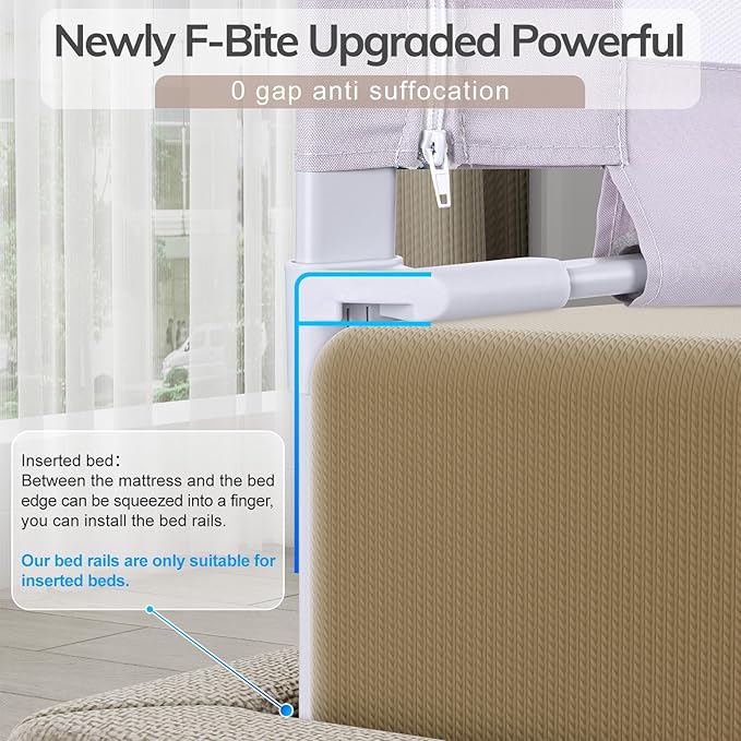 omzer 3-Piece Bed Rails for Queen Bed - Height Adjustable Bed Rail for Toddlers with Double Child Lock, Bed Rail for Baby Kids with Pattern, Infants Toddler Bed Gate for Queen Size Bed, 78.7x78.7x59”