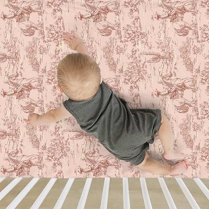 Vintage Pink Cowgirl Cactus Baby Crib Sheets for Boy Girl 52"x28" Western Cowgirl Love Soft Stretchy Fitted Crib Mattress Cover Wild Desert Baby Sheet for Standard Crib & Toddler Mattress Pads