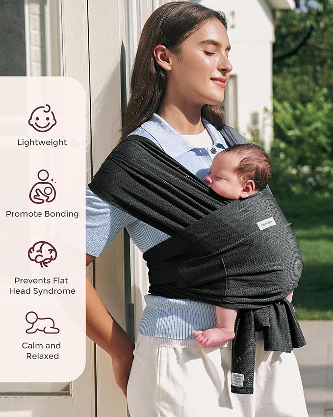 Momcozy Baby Carrier AirMesh - The Perfect Summer Water Sling for Newborns to Toddler 8-35 lbs - Cooling, Breathable and Lightweight Baby Wrap, Nice for Summer, Pool, Beach, Swimming, Black