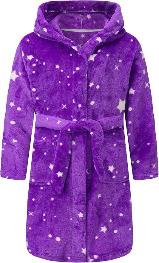 Kid Fleece Hooded Robes Girls Bathrobes Boys Soft Plush Sleepwear Toddler Fuzzy Pajamas